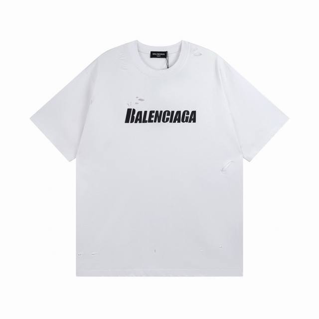Balenciaga 巴黎世家2024 Ss 经典做旧破洞割烂印花短袖t恤 本市场no.1的质量 真正天花板品质 全部原版开发注意细节图 避免被盗图商家混发 正